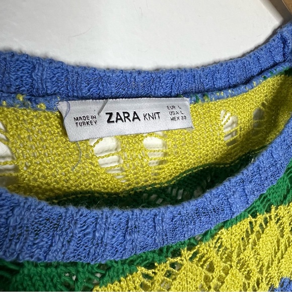 Zara Crochet Knit Sweater Striped Colorful Sz L - Picture 5 of 7